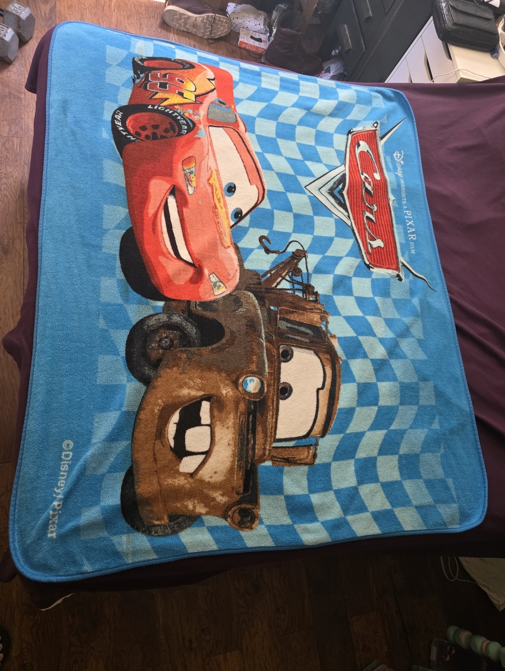 Disney Pixar Cars Lightning McQueen Tow Mater Team 95 Throw Blanket 47x60